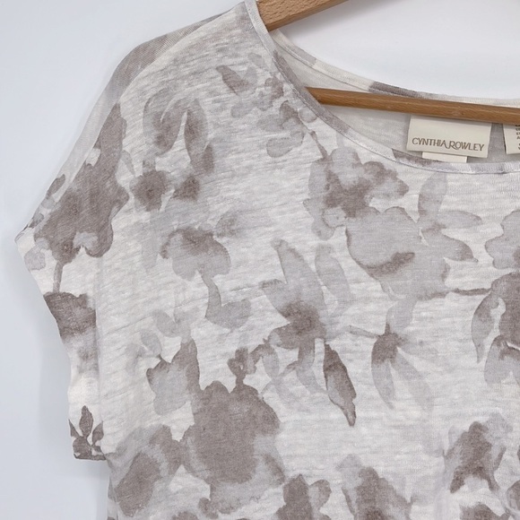 Cynthia Rowley 100% Linen Watercolor Floral Short Sleeve Tee - Picture 2 of 5